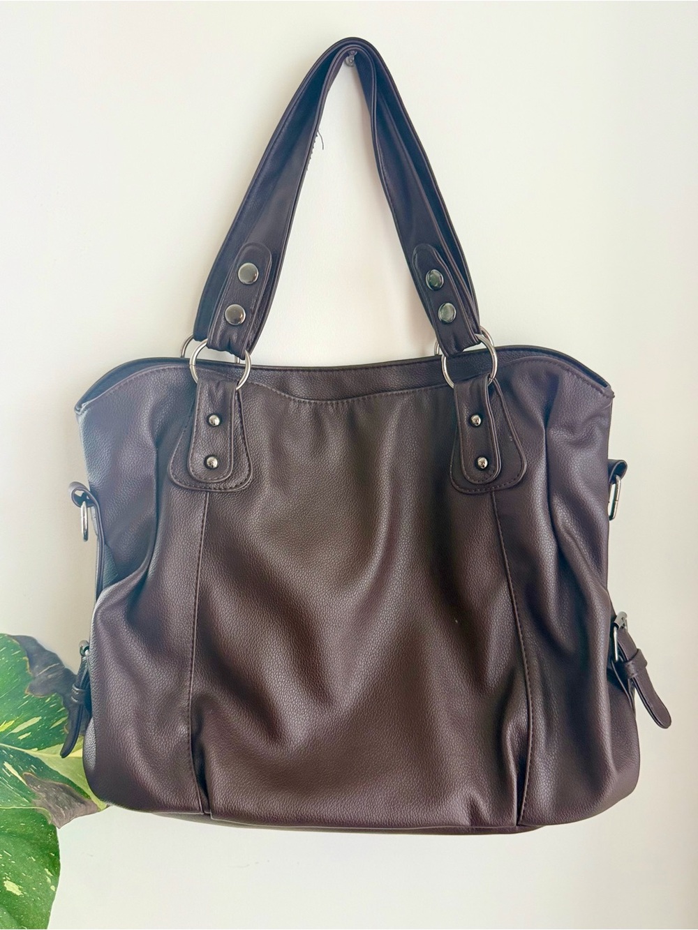 Classic Brown Faux Leather Tote Bag - Women